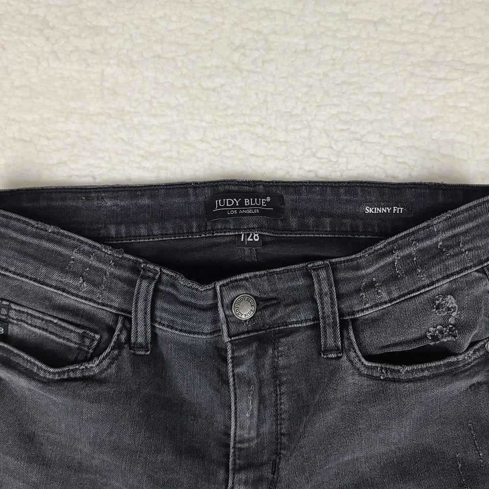 Judy Blue Jeans Womens 7/28 Skinny Fit Distress Buffalo‎ Plaid Dark Gray Wash
